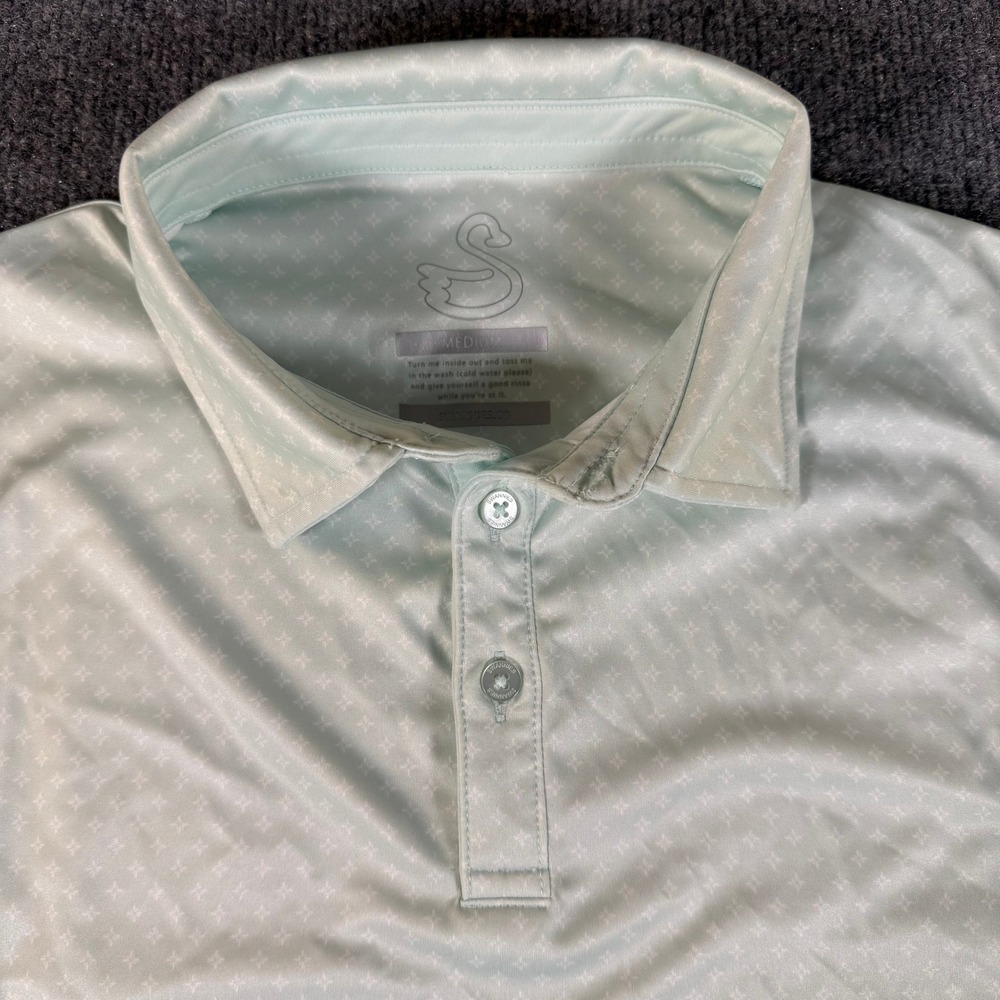 Swannies Golf Mens Med Green Micro Print Performance Polo Shirt Short Slv 3446
